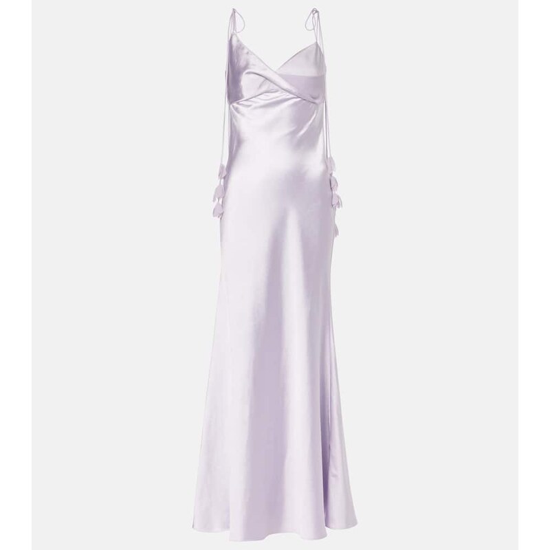 Self-Portrait Floral-appliquÃ satin maxi dress