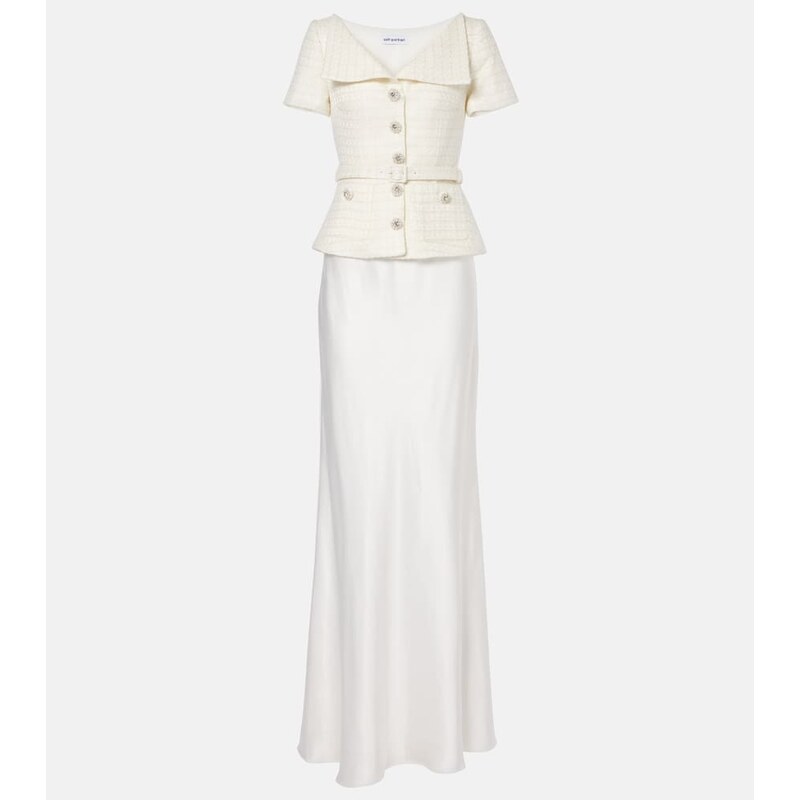 Self-Portrait Bridal peplum satin and bouclÃ maxi dress