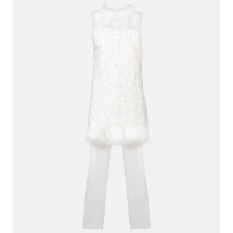 Self-Portrait Bridal bow-detail beaded satin minidress