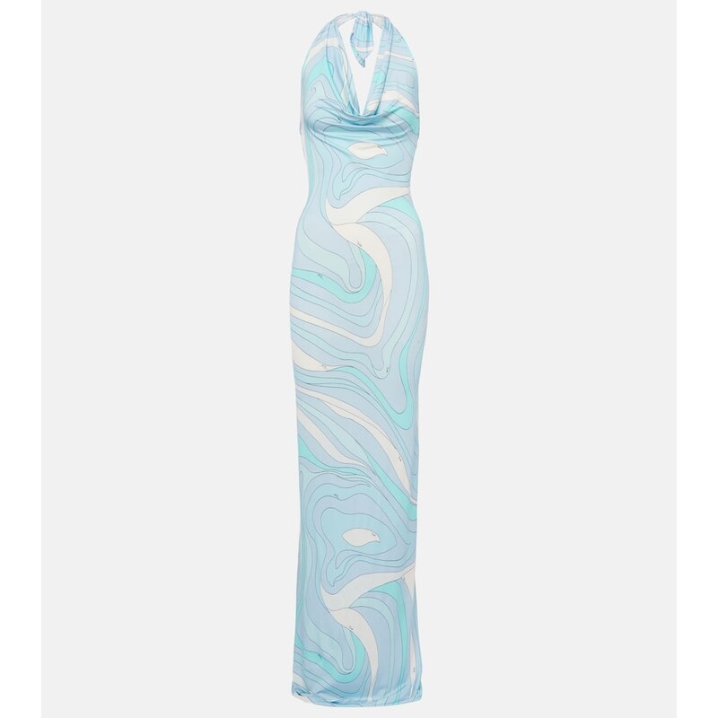 Pucci Marmo halterneck satin jersey maxi dress