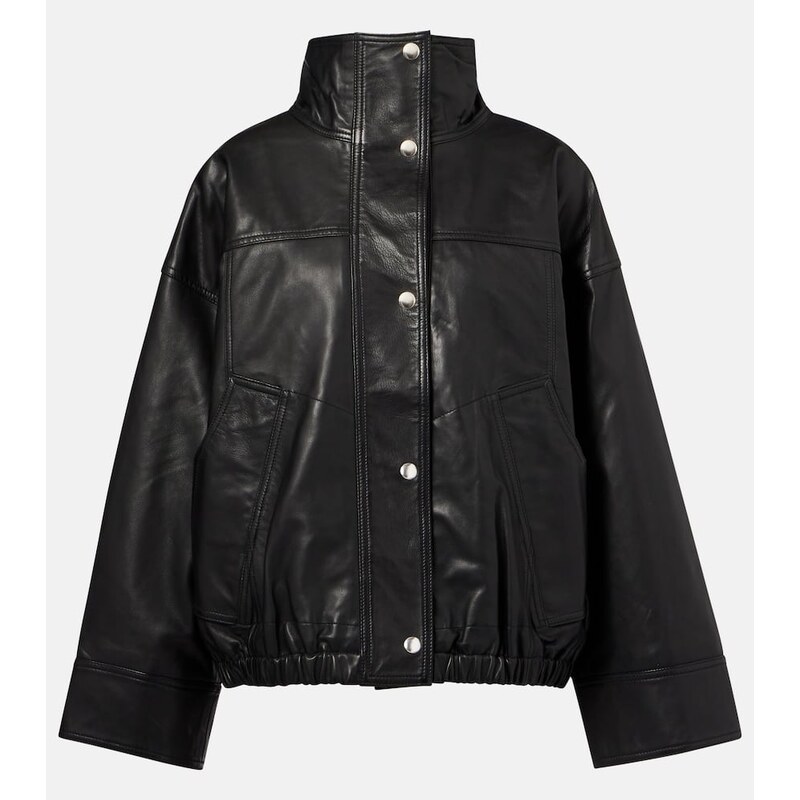 Dámská leather bomber jacket v barvě černé