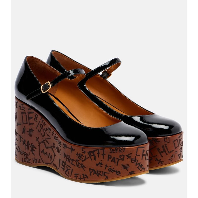 Chloé Maxime 80 patent leather wedge pumps