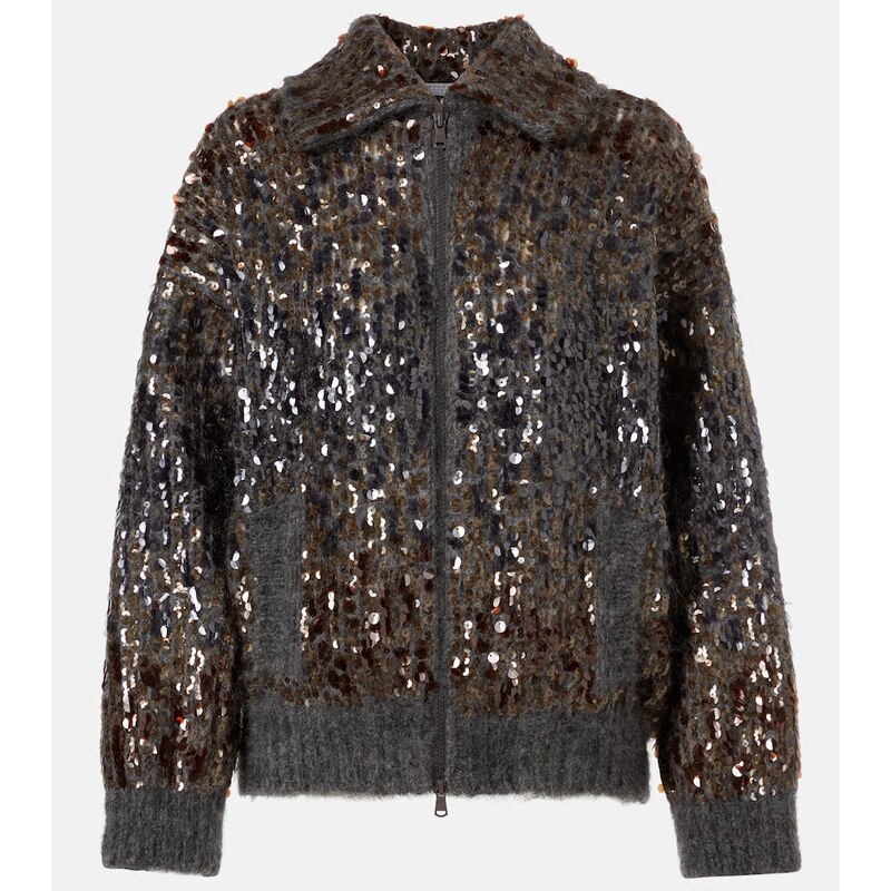 Brunello Cucinelli Sequined mohair-blend zip-up sweater