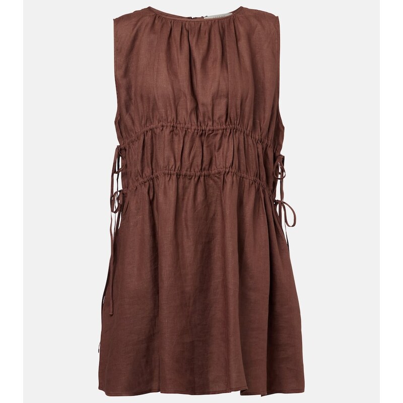 Asceno Gathered linen minidress