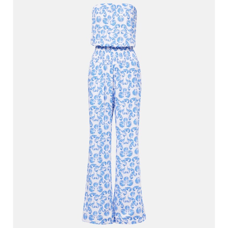 Melissa Odabash Naomi shirred cotton bandeau jumpsuit