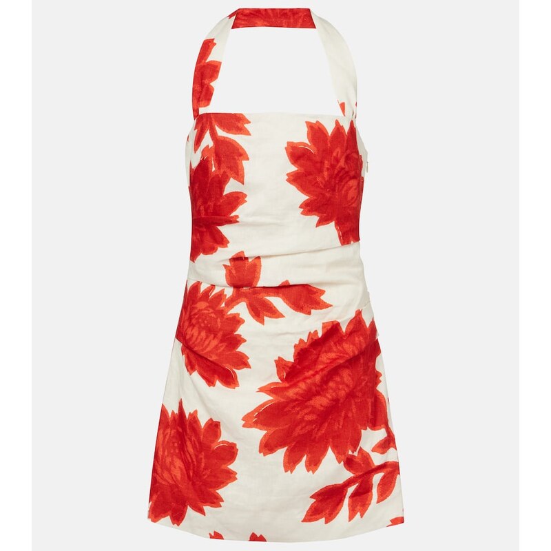 SIR Floral ruched linen minidress