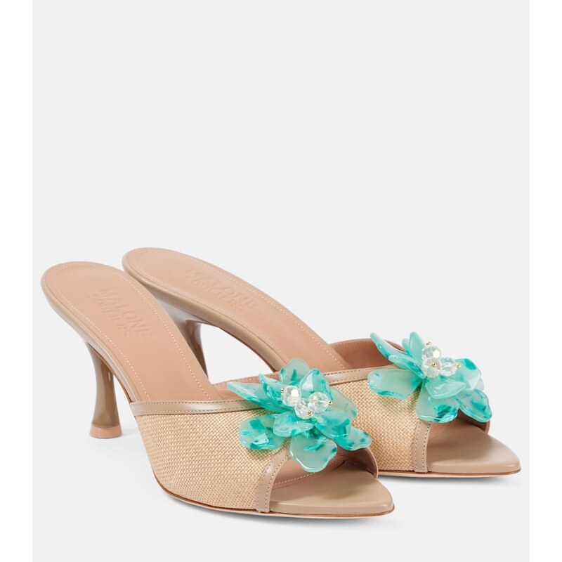 Malone Souliers Cyd 70 embellished leather-trimmed mules