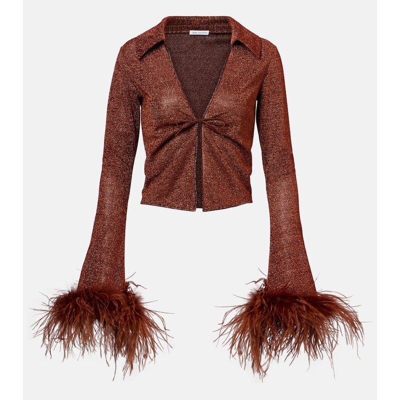 Oséree Lumière Plumage feather-trimmed blouse