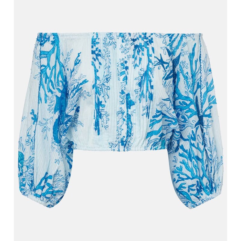 Poupette St Barth Bova printed off-shoulder cotton top