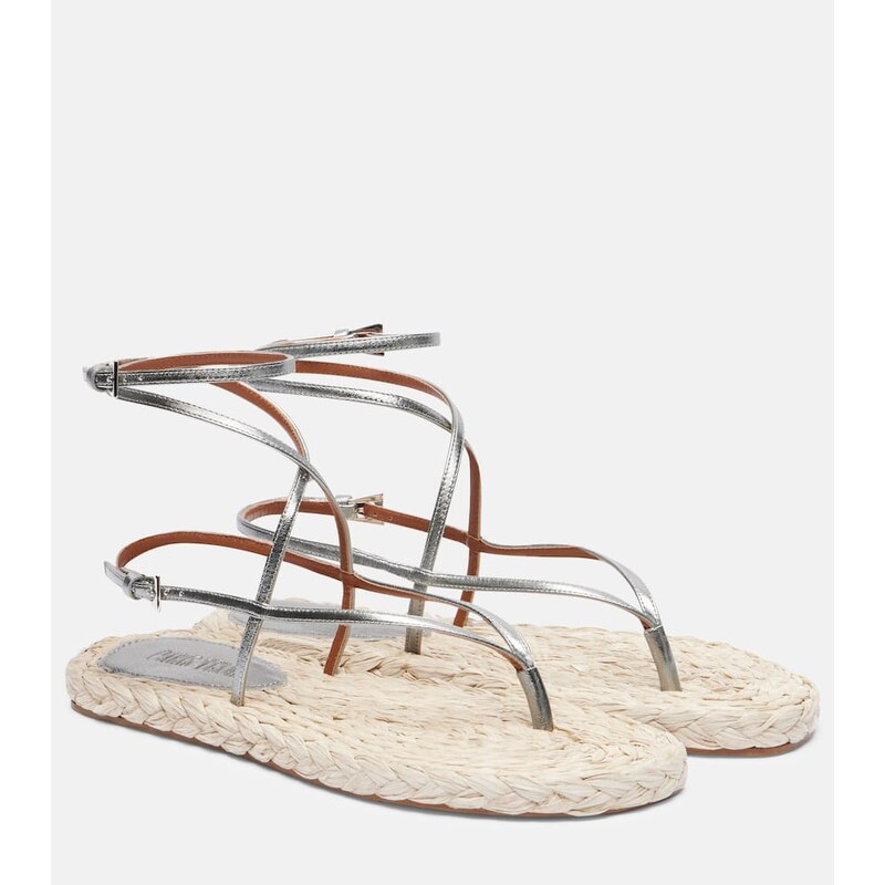 Paris Texas Hydra metallic leather and raffia sandals