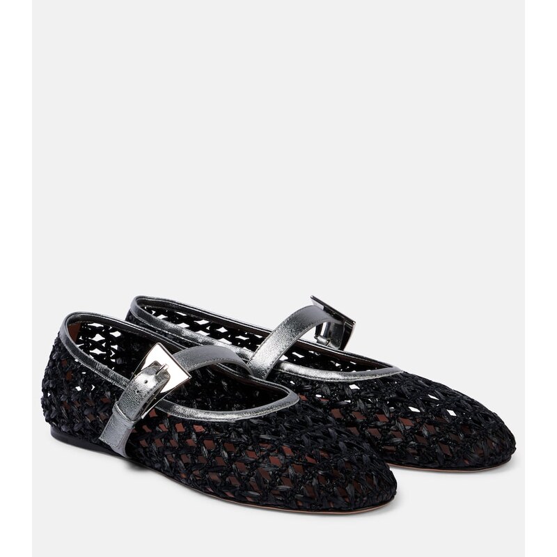Paris Texas Sveva buckle-detail raffia ballet flats