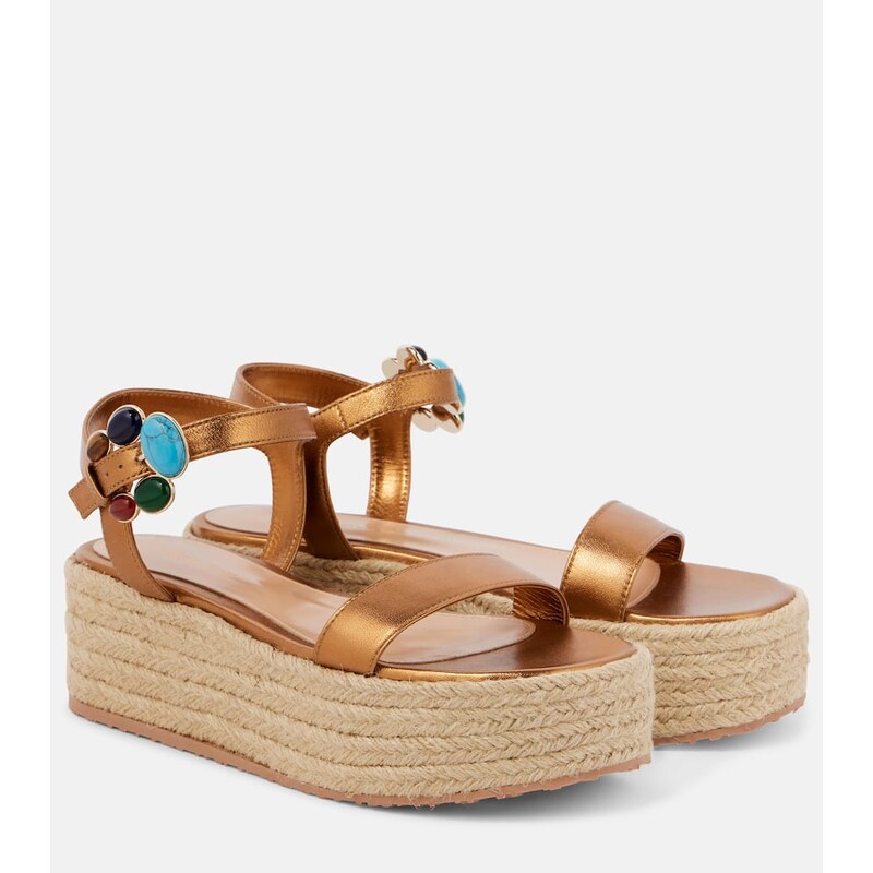 Gianvito Rossi Metallic leather platform espadrilles