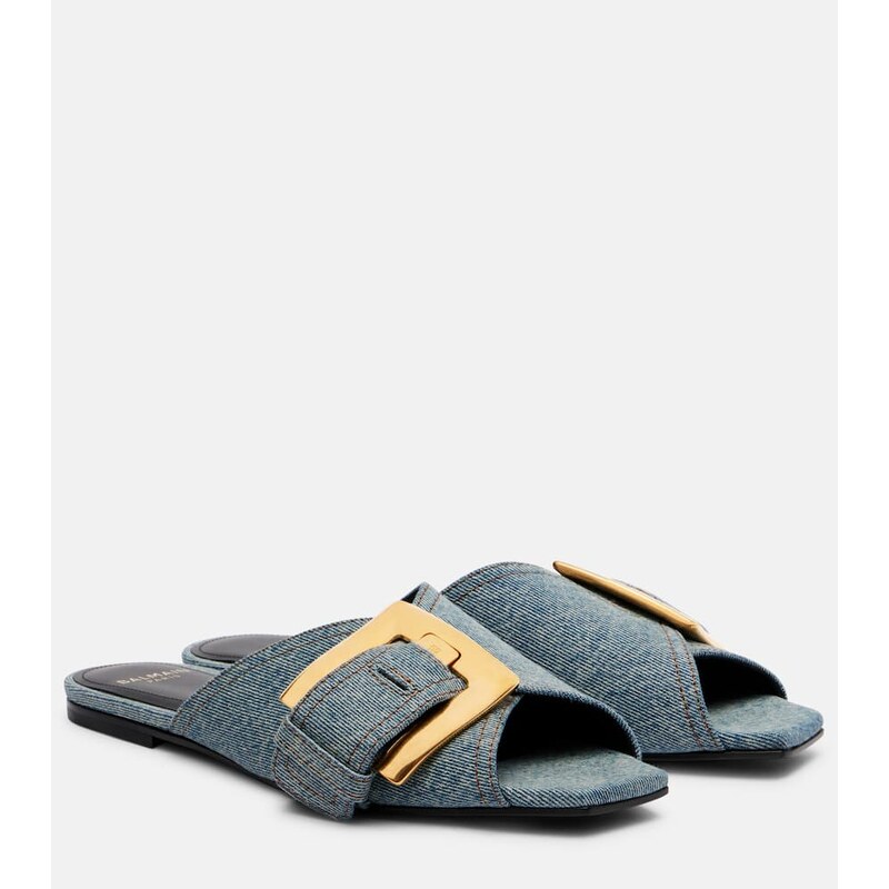 Balmain Anthem denim slides