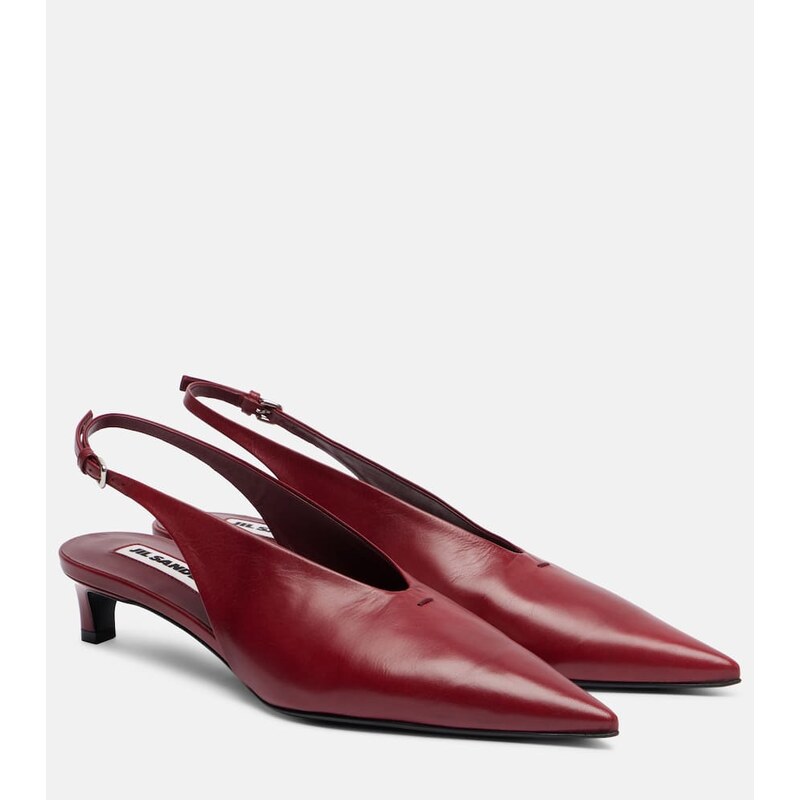 Lodičky Jil Sander z červené kůže s ostrým noskem