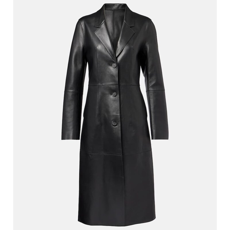 Dámský kabát z kůže, černá barva, pásy a notched lapel