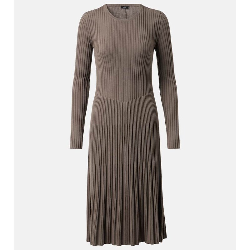 Joseph Ribbed-knit pleated wool midi dress