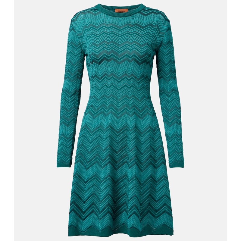 Missoni Zigzag knitted minidress v zelené barvě