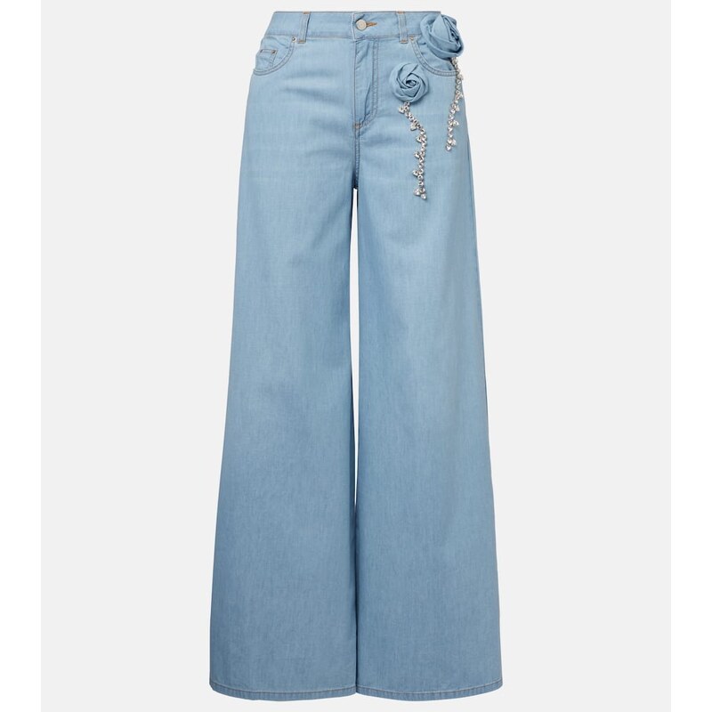 Area Embellished floral-appliquÃ wide-leg jeans