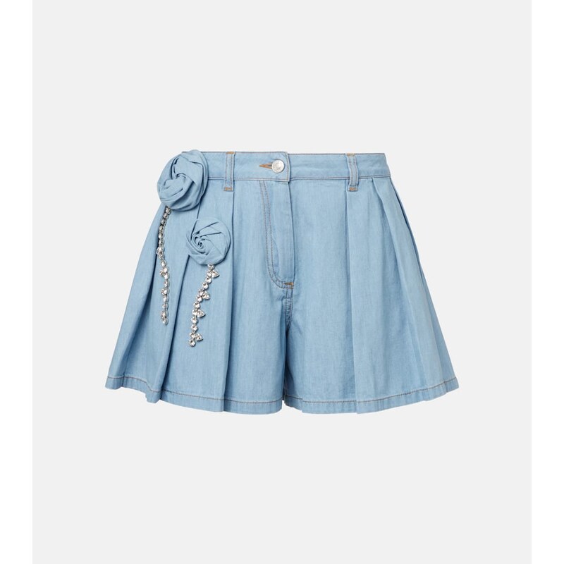 Area Floral-appliquÃ denim shorts