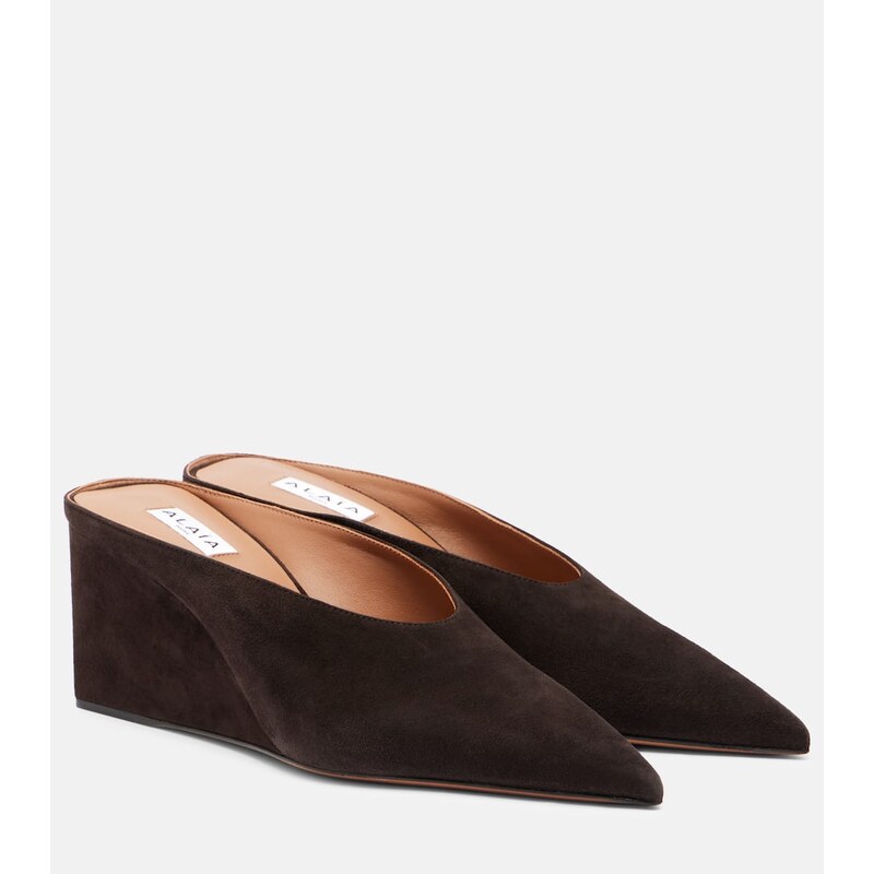 Alaïa Cube 75 suede wedge mules