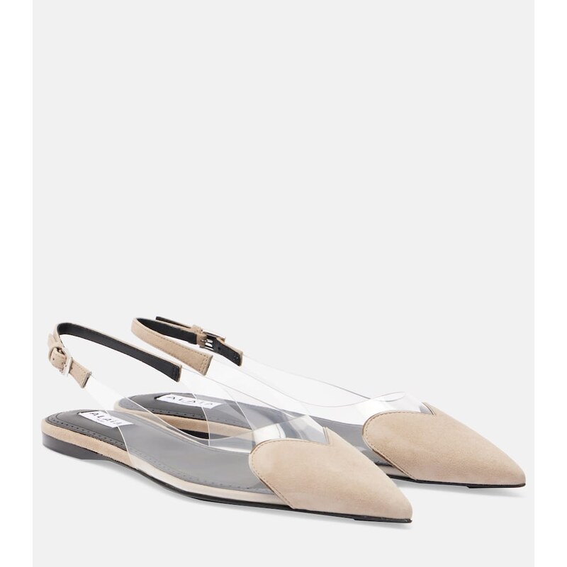 Alaïa Cœur suede and PVC slingback ballet flats