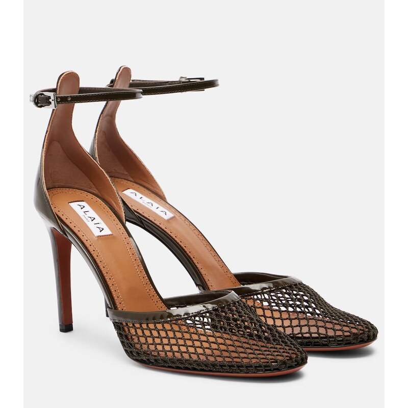Alaïa 90 mesh and patent leather pumps