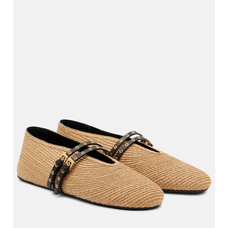 Alaïa Leather-trimmed straw ballet flats