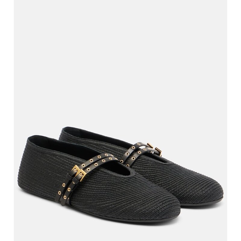 Alaïa Leather-trimmed ballet flats