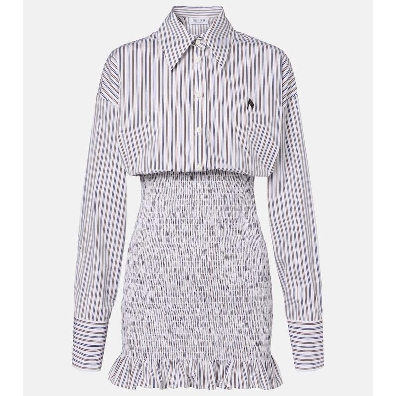 The Attico Striped ruched cotton shirt dress