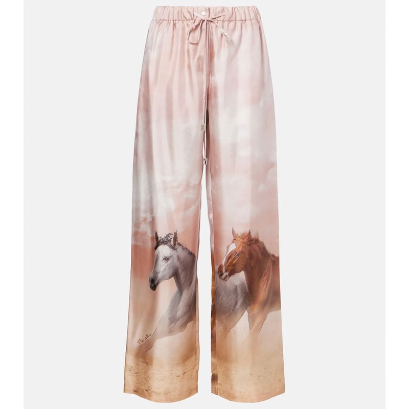 The Attico Printed silk twill palazzo pants