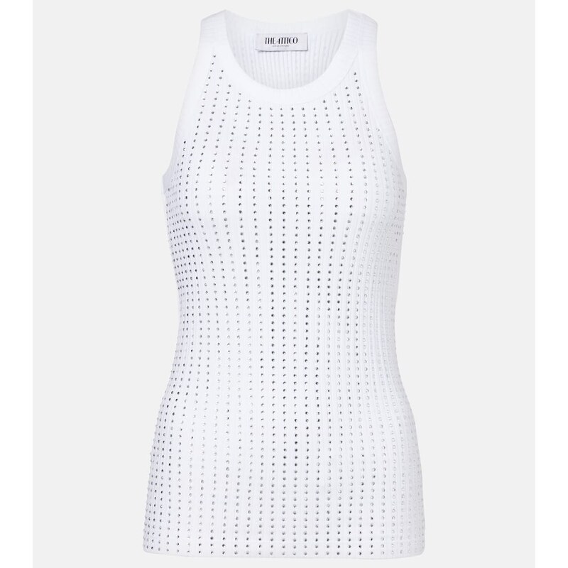 The Attico Embellished cotton jersey tank top