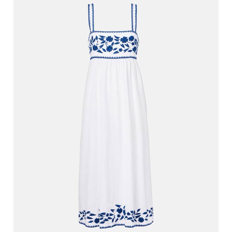 Juliet Dunn Embroidered cotton and linen midi dress