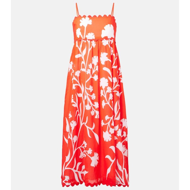 Juliet Dunn Printed scalloped cotton midi dress