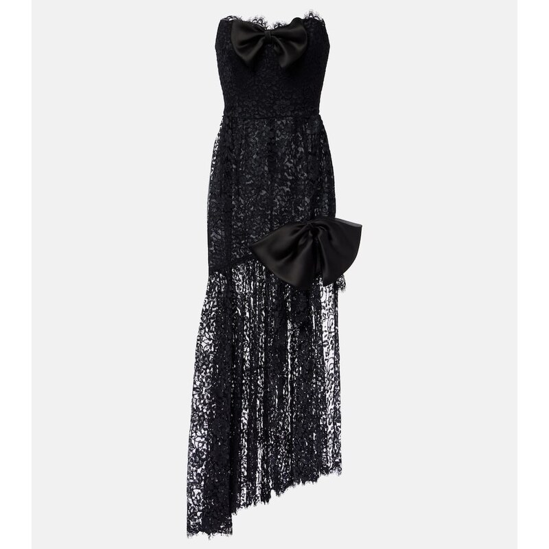 Alessandra Rich Bow-detail asymmetric lace bustier dress