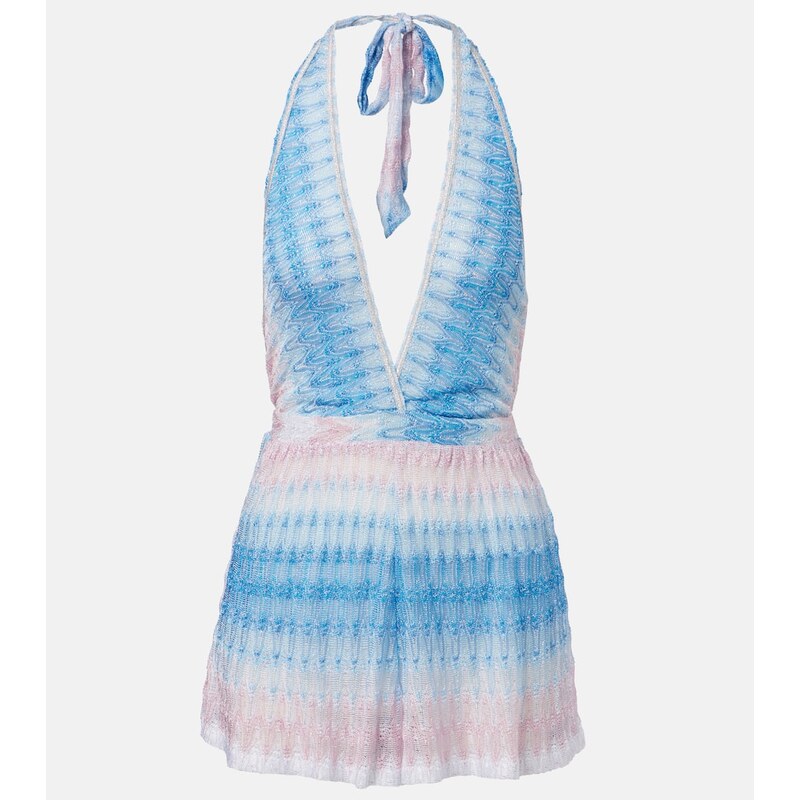 Dámská overala Missoni Zigzag ombré lamé v modré a růžové barvě