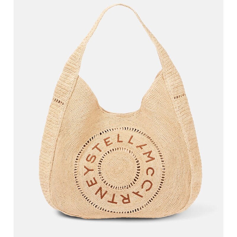 Stella McCartney Logo embroidered raffia tote bag
