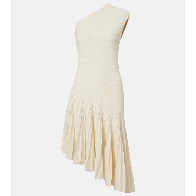 Alaïa Asymmetric pleated crêpe midi dress