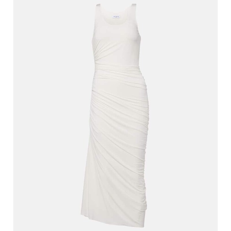 Alaïa Asymmetric gathered jersey maxi dress