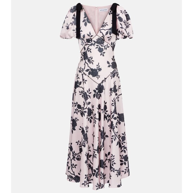Self-Portrait Floral bow-detail satin midi dress