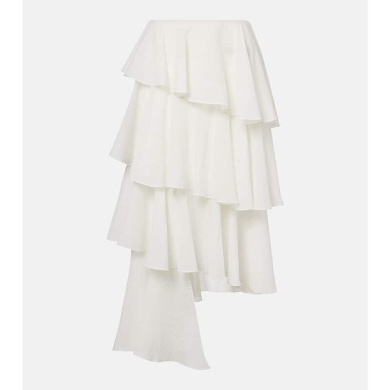 Alaïa Asymmetric cotton and linen midi skirt