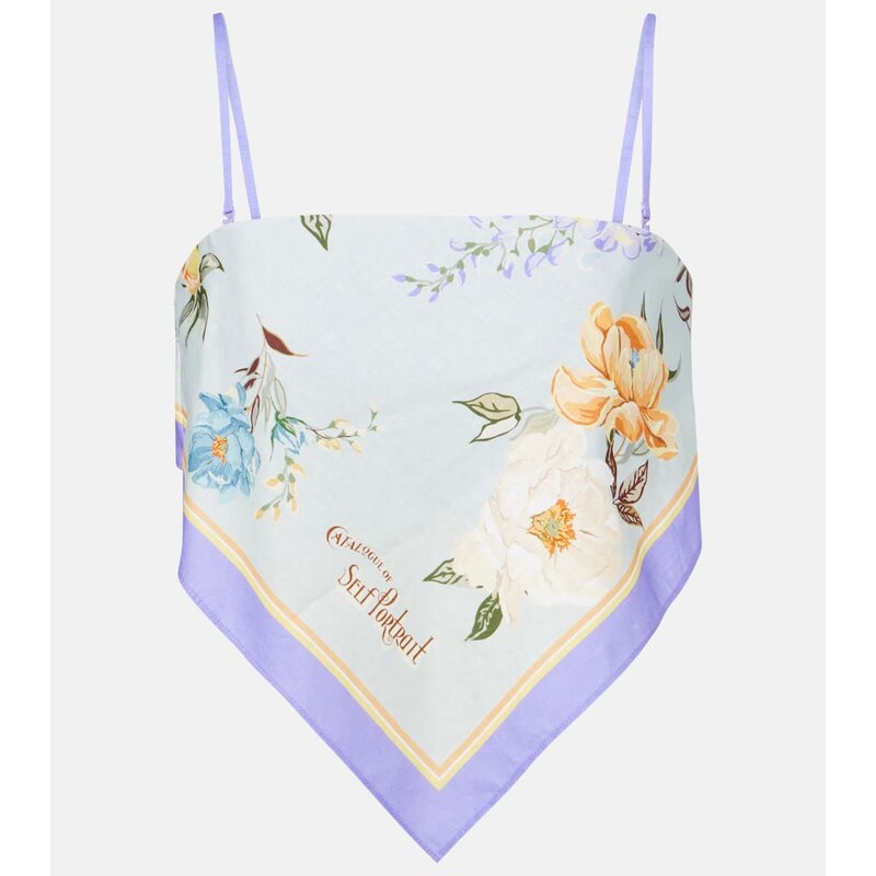 Self-Portrait Floral linen and cotton crop top