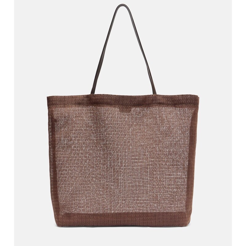 The Row Barn leather-trimmed mesh tote bag