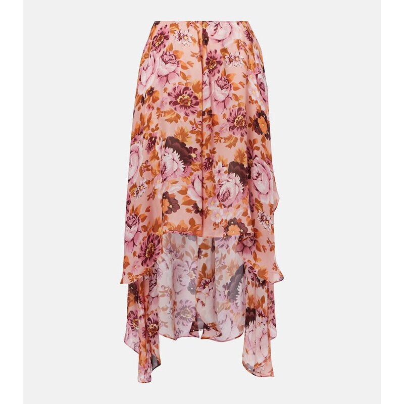 Chloé Asymmetric floral silk midi skirt