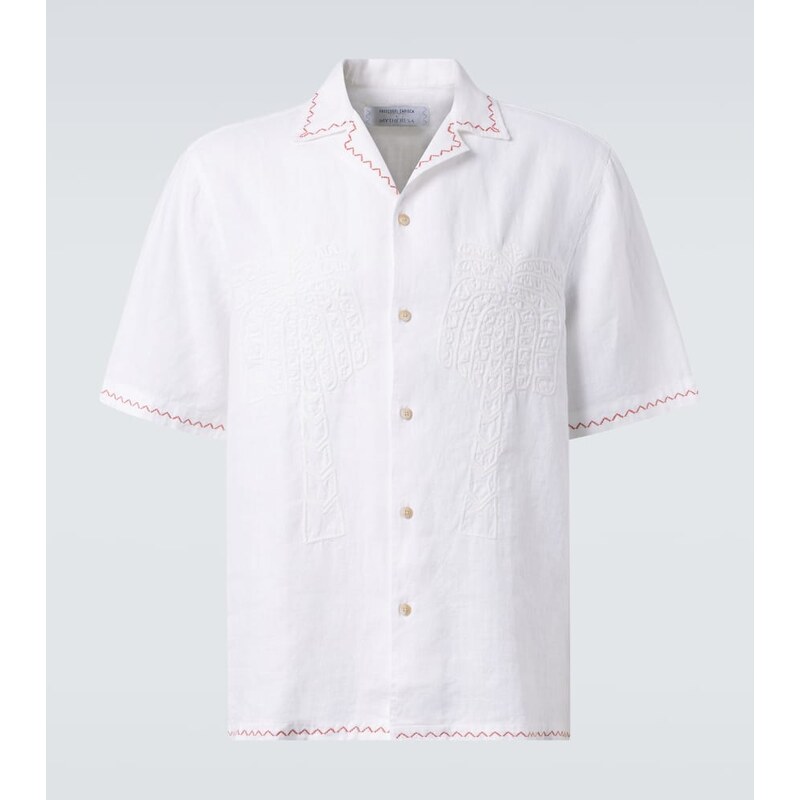 Frescobol Carioca Flavio embroidered linen bowling shirt