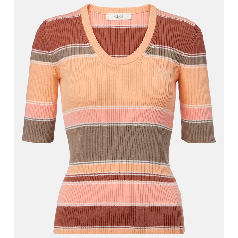 Chloé Striped ribbed-knit cotton top
