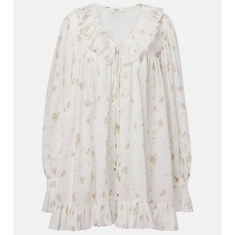 Chloé Printed ruffled cotton minidress