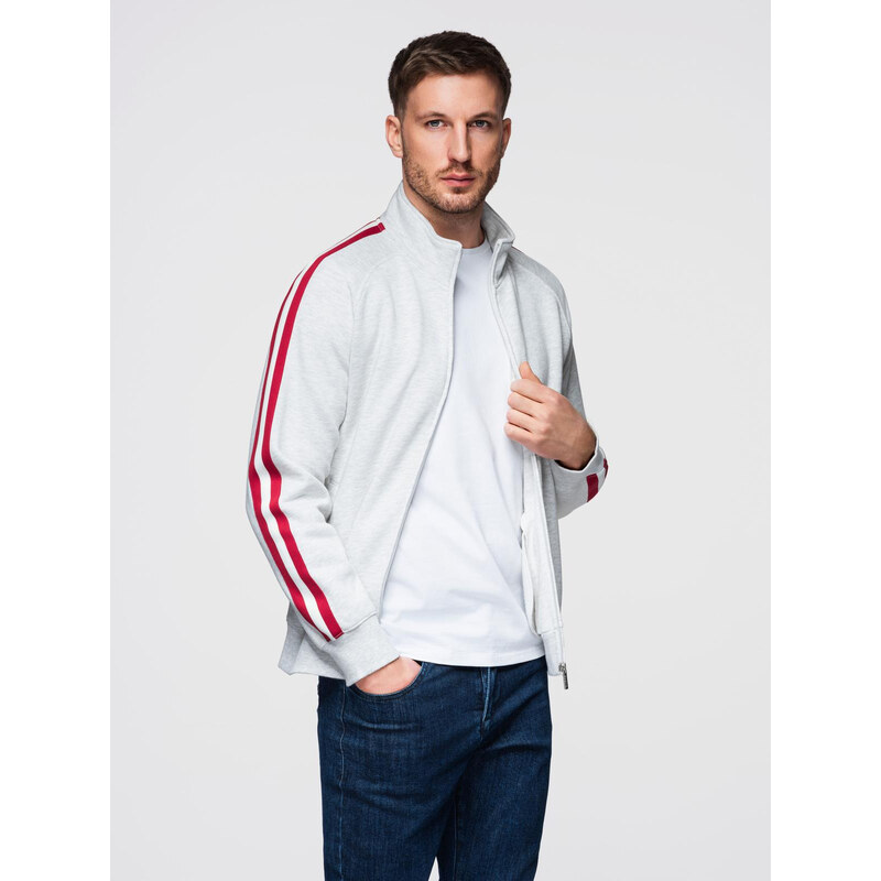 Ombre Mens sweatshirt with high collar and stripes - grey