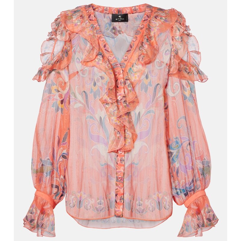 Etro Printed ruffled silk blouse
