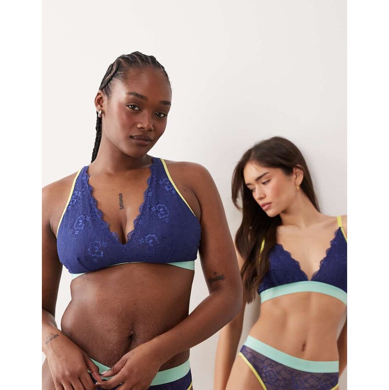 Lemonade Dolls Fuller Bust Trilogy lace bralette in navy and green 113297262