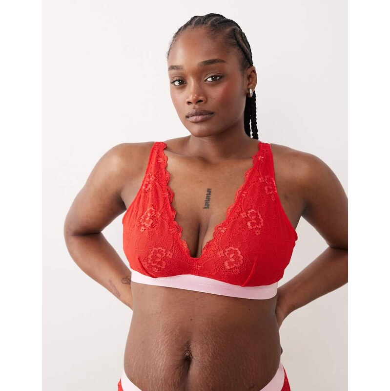 Lemonade Dolls Fuller Bust Signature lace bralette in red and pink 113297263